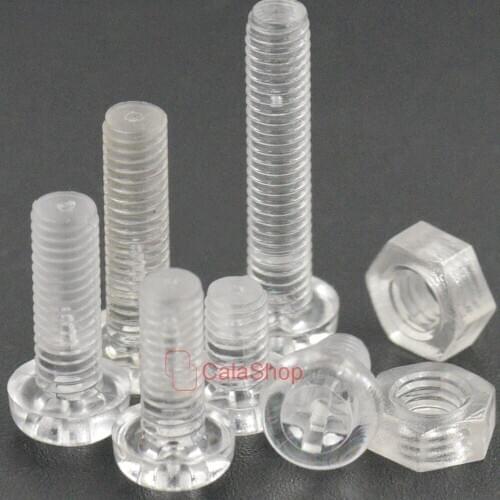 50 Pcs / Lot M3 M4 Acrylic Clear Plastic Nylon Round Phillips Head Screws Bolts with Hex Nuts