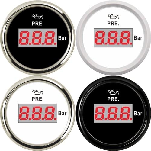 52mm 1pcs Digital Oil Pressure Gauges 12v 24v 0-5Bar Oil Pressure Meters LCD Display Waterproof IP67 Red Backlight for Car Truck