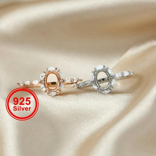 5x7MM Oval Bezel Marquise Accents Rose Gold Plated Solid 925 Sterling Silver Adjustable Prong Ring Settings Gemstone 1224033