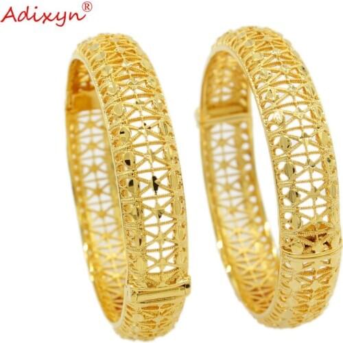 Adixyn 2PCS/LOTS African Ethiopian Bangles/Bracelets for Women Gold Color Dubai Jewelry Arab Wedding Gifts N102610
