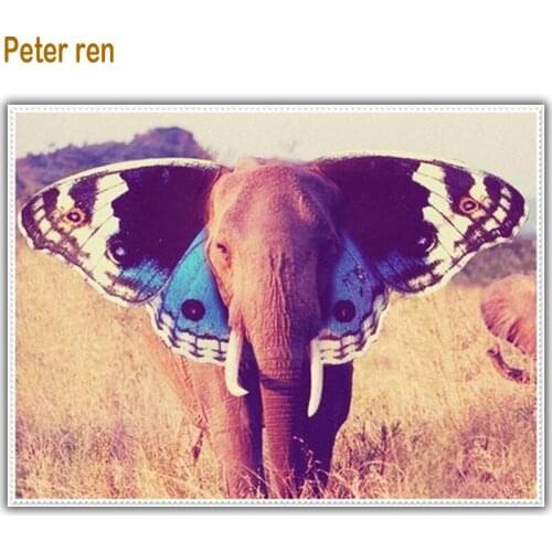 Peter ren Diamond painting Cross stitch animal 5 Round/Square Diamond mosaic Full Embroidery with diamonds "Butterfly Elephant"
