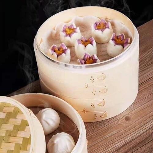 Bamboo Steam Cooker Steamer Basket Cage Dim Sum Dumpling Steamed Buns Eggs With Handle Aluminum Mouth High Quality Handmade