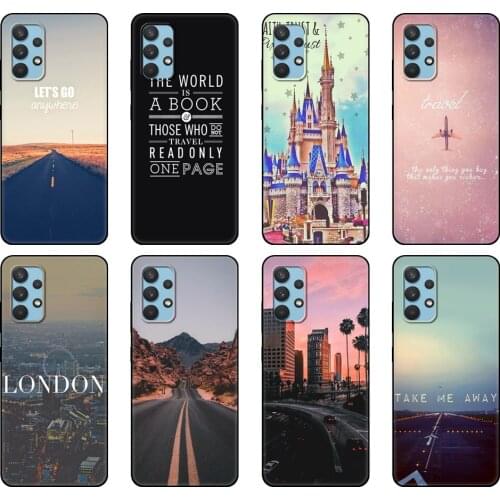Black tpu Case For Samsung galaxy A32 A42 A52 A72 4g 5g S21 PLUS ultra back cover Travel in the world