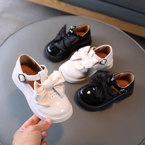 Kids Leather Shoes For Girl Princess Spring Autumn School White Black Childrens Shoes Girls Casual Fashion Bow Flats Size 26-36