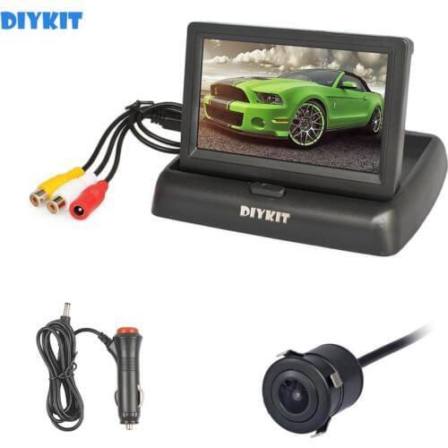 DIYKIT 4.3" Foldable TFT LCD Car Monitor HD Rear View Reverse Backup Car Camera Parking System Car Charger