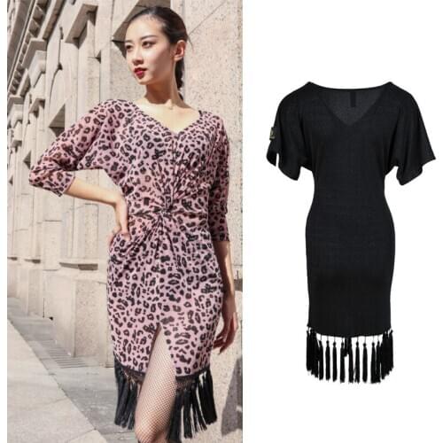 Female Latin Dance V-Neck Fringe Dress New Sexy Professional Training Suit Women Rumba Tango Practice Tassel Clothing DWY5287