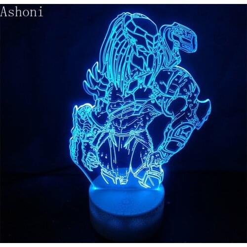Predator Action Figure 3D Nightlight Visual Illusion LED Changing Anime Alien vs Wolf Predator Lighting Model Christmas Gift