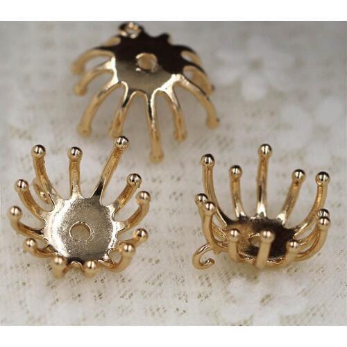 15mm Filigree Flower Stamens Ball Pins Caps with a Loop Hanger Connectors Metal DIY Jewelry Findings Accessories for Earrings