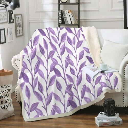 Purple Blanket Plants Throw Blanket Purple Leaves Sherpa Fleece Blanket For Girls Kids Soft Cozy Plush Blanket For Bed Sofa