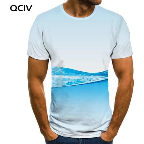 QCIV Water T-shirt Men Blue Tshirts Casual Painting Shirt Print Art T-shirts 3d Mens Clothing Hip hop Casual Tops Male Big Size