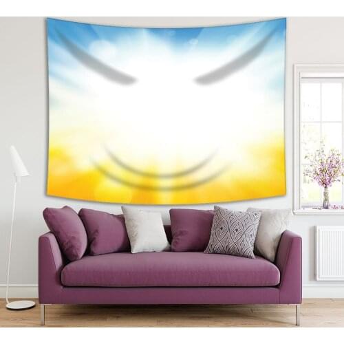 Tapestry Summer Time Horizon Sky with Sun Rays Seaside Holidays Nature Theme Artwork Blue Yellow White