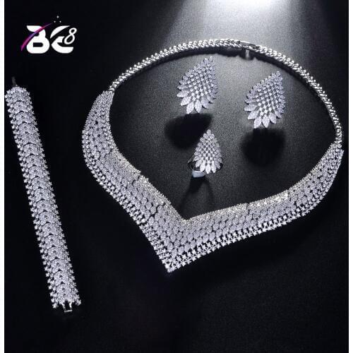 Be 8 Fashion New White Color Top Quality Wedding Jewelry Sets, AAA Cubic Zirconia Bridal Earrings Necklace Set for Women S201
