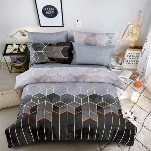 12 Patterns Cheap Thickir Ronior 2pcs/3pcs Duvet Cover Set Modern Geometric Gold Threads Plaid Print Polyester Bedding Set Queen