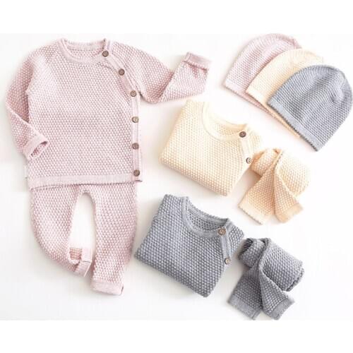 Baby Boy Girl Clothes Sets Autumn Winter Solid Newborn Baby Girl Clothing Long Sleeve Tops + Pants Outfits Casual Baby Pajamas