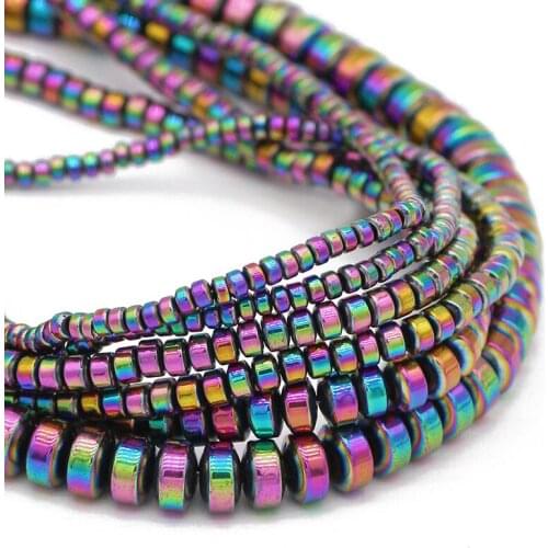 3/4/6/8MM Round Flat Cylinder Natural Hematite Stone Multicolored Spacer Charm Loose Beads For DIY Jewelry Making Bracelet
