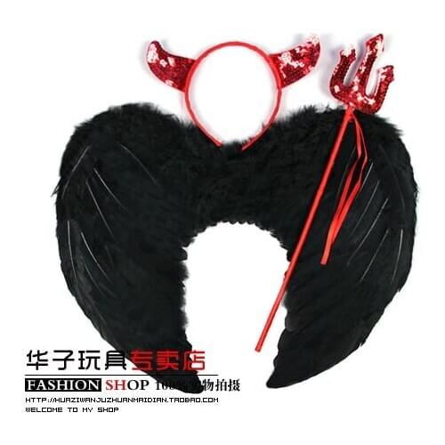 Halloween model stage performance supplies wedding children red horns angel black feathers demon ghost wings