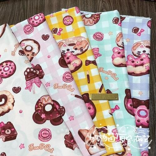 Cartoon Donuts Biscuit Bow Ties Four Way Stretch Polyester Fabric for Girl Summer Dress Skirt Blouse Pants DIY