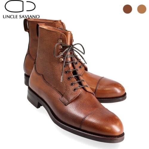 Uncle Saviano Leather Handmade Winter Mens Boots Shoes Lace-Up Add Velvet Work Basic Boots Fashion Designer High Top Shoes Men