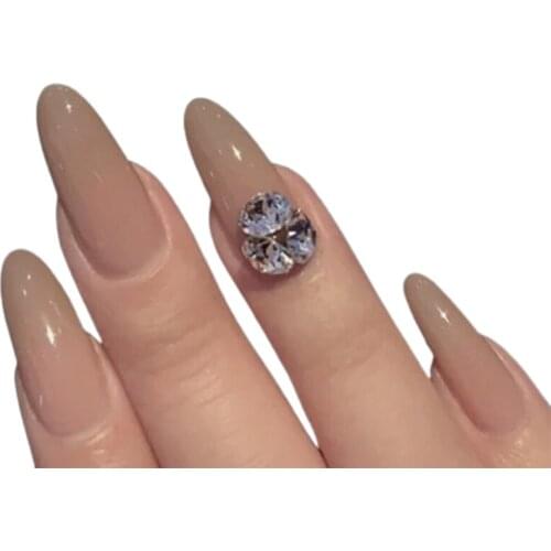 24Pcs False Nails Short Pointed 3D Diamond Nude Finished Nail Fully Covered Nail Decoration Accessories Fashion Manicure Sticker
