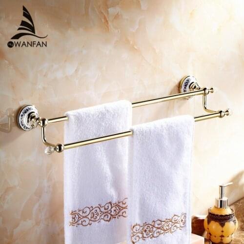 Towel Bars Wall Mounted Bathroom Accessories Crystal Double Chrome Towel Holder Ceramics Bathroom Hardware Home Decoration 6302