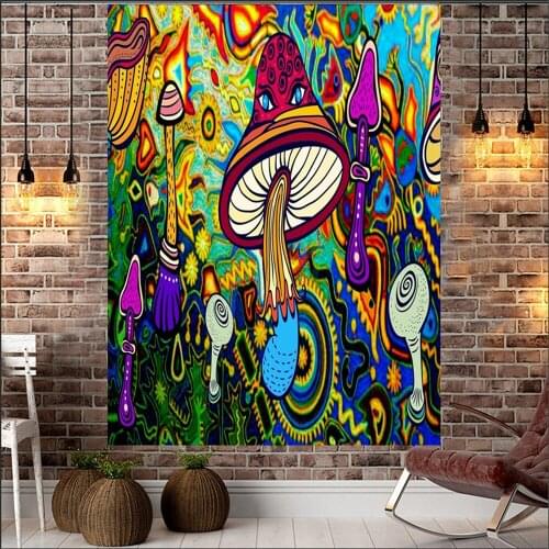 Mushroom Castle Wall Hanging Tapestry Nature Art Starry Sky Galaxy Psychedelic Carpet Magical Forest Tree Tapestries