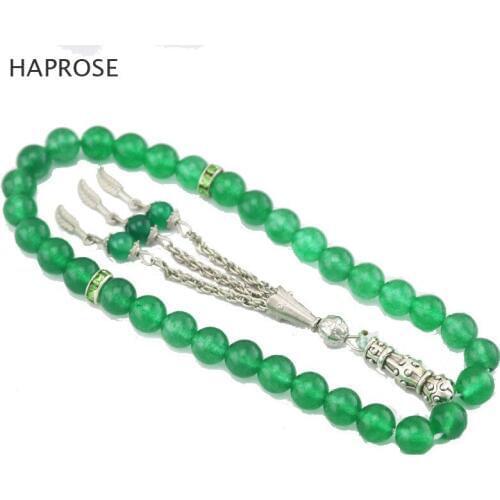Natural green yellow agate 33beads tassel Stone round Shape 10mm beads Prayer beads tasbih Muslim Tasbih Islamic bracelet