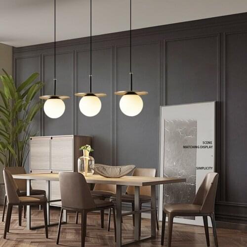 Nordic Led Pendant Light for Kitchen Island Dining Room Modern Black Gold Bedroom Bedside Parlor Glass Ball Ceiling Hanging Lamp