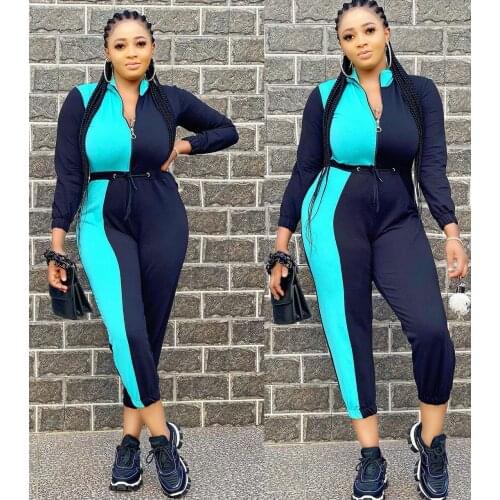 2021 Autumn and Winter New Womens Clothing Sexy Fashion Color Matching Long-Sleeved Jumpsuit