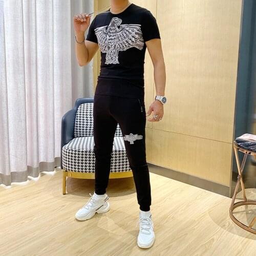 Spring/summer 2020 new mens personalized sports suit hot drill slim sports leisure suit