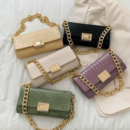 Wholesale fashion designer crocodile pattern chain underarm sling handbags and purses bags for women shoulder bag