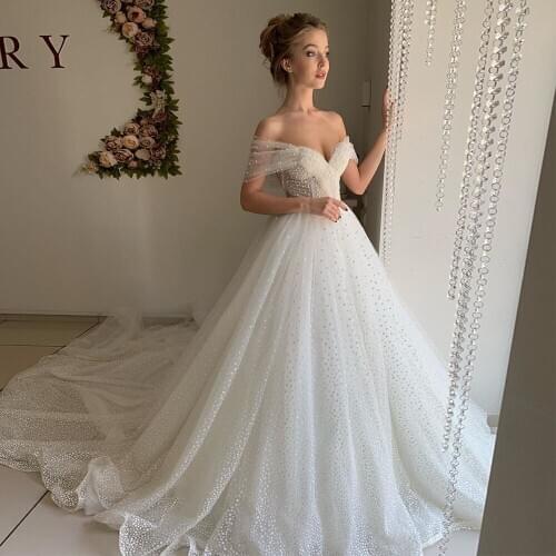 Wholesale High Quality Luxury Wedding Dress Dot Boat Neck Lace Tulle Sweetheart Long Gowns Bridal Gown Tube