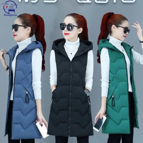 Autumn Winter Cotton Coats Vest Thick Women Ladies Casual Waistcoat Female Sleeveless Long Vest Jacket Slim Fit Warm Puffer Coat