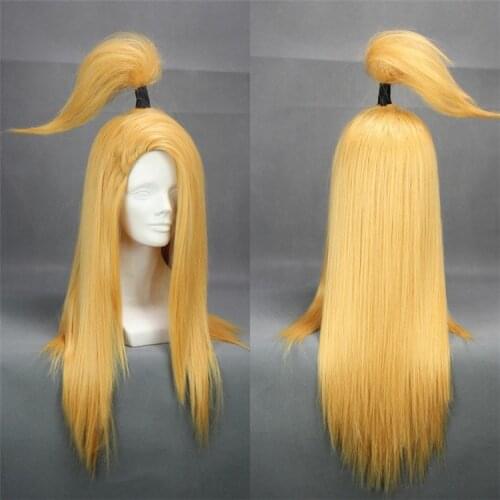 Akactuki Wigs Deidara Cosplay Wig Long Gold Heat Resistant Synthetic Hair Wig + Wig Cap