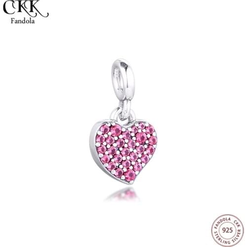 Authentic 925 Sterling Silver My Love Dangle Charms Fits Me Bracelet Red CZ Small Hole Beads for Jewelry Making Bijoux Femme