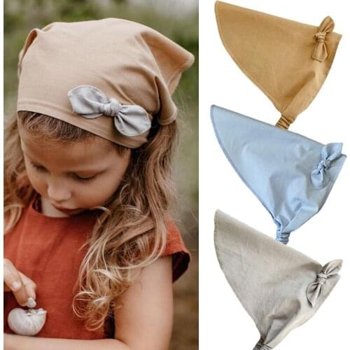 Trendy New Elastic Triangle Headbands Girls Stretch Pure Color Bowknot Kids Hairbands Children Head Wrap Headwear Accessories