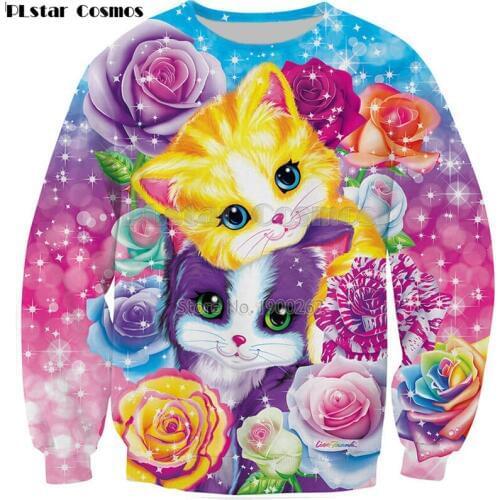 PLstar Cosmos Cute Lisa Frank Kitten Roses Sweatshirt new style fashion cartoon hoodies long sleeve crewneck tops