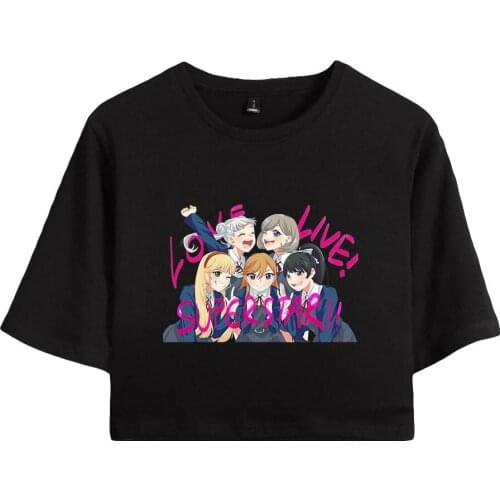 Y2K Anime Love Live superstar Shibuya Kanon Tang Keke print Spring Summer Holiday youthful Women/girl sexy bare midriff Kawaii