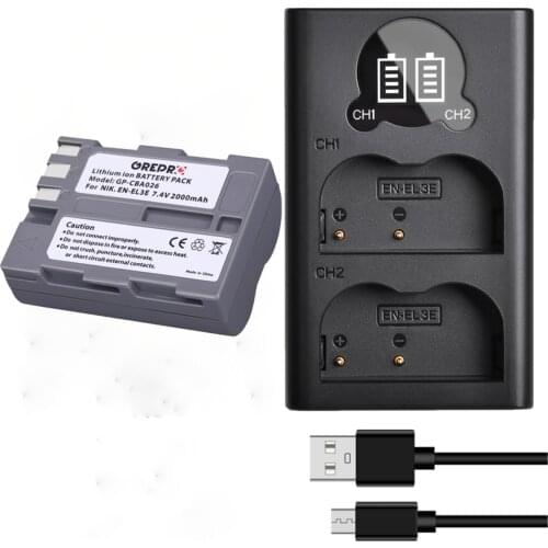 Battery Replacement for Nikon EN-EL3e Battery and Charger with Type-C Port for Nikon D90 D80 D70 D700 D50 D70s D100 D300s D200