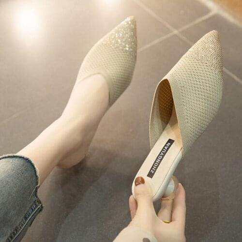 2021 Women Closed-toe Semi-Trailing Shoes Womens Pointed-Toe Lazy Shoes Woman Bow Versatile Mules Shoes Women Slippers Low Heel