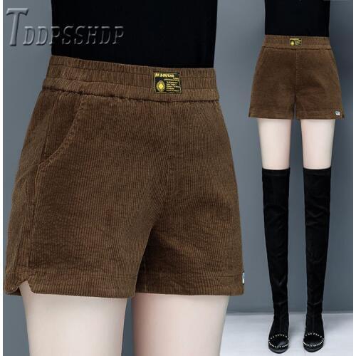 2019 Corduroy Lining With Fluff Women Shorts Autumn Winter Elastic Waist Female Boots Shorts