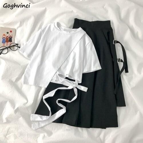 Women Sets Asymmetrical Solid Crop Top Bandage High Waist Skirt Designer Sexy Harajuku Stylish Outfits Streetwear Ladies Newest