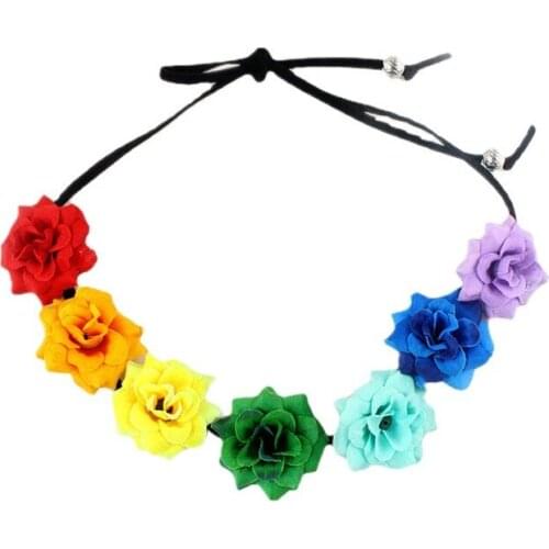 INS New Color Artificial Flower HairBand Floral Lace Wreath Seaside Beach Party Hair Accessories Bohemian Headbands for Women