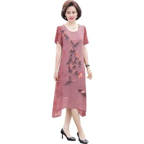 Plus Size Print Beach Maxi Sundress 2021 Floral Chiffon Boho Midi Dress Summer Vintage Elegant Women Loose Pink Party Vestidos