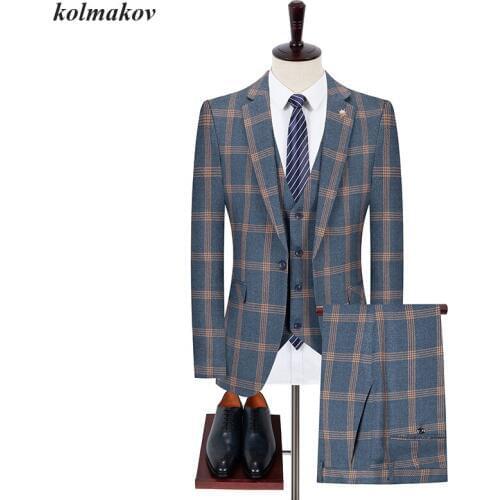 Jacket Vest and Pants) New Arrival Style Men Boutique Suits High Quality Single Breasted Grid Slim Mens Blazers Suits Coat