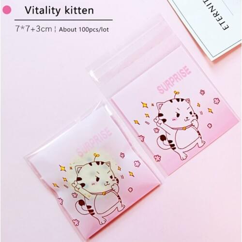100pcs/lot Debut Cartoon Star Pink Cat Claw Frosted Decor Self-adhesive Bag Cute Cellophane Snowflake Crispy Cookies Goodie Bags