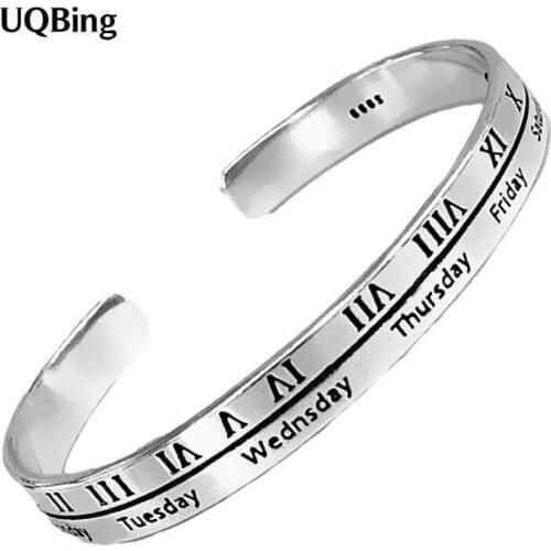 2020 Creative Vintage Silver Color English Letter Open Bangle Roman Numeral Female Bracelets Jewelry