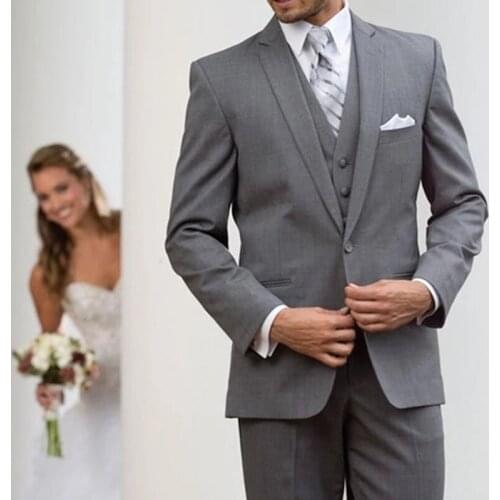 2021 Fashion New Lapel Single Breasted Charcoal Gray Groom Tuxedos Suit Wedding Costume Mens Suits Jacket Pants Vest Set