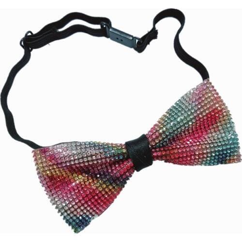 HISUMA 2020 Men Women Bling Rhinestone Bow Tie Groom Wedding Party Collar Shirt Butterfly Crystal Bowtie Classic Necktie Cravat