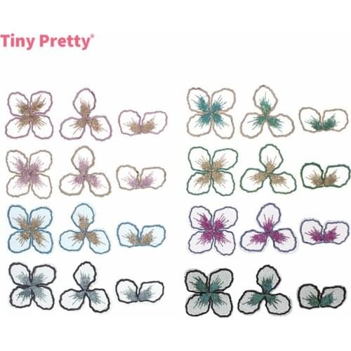 30pcs Chiffon Embroidery Floral Petal Cherry Blossom Appliques Fabric Accessory for DIY Jewelry Making, Girl Hairband
