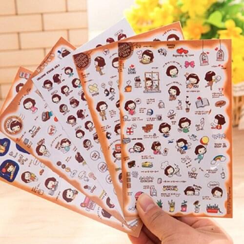 5 Sheets PVC Cute Diary Decorative Adhesive cookys girl Stickers Craft Decal